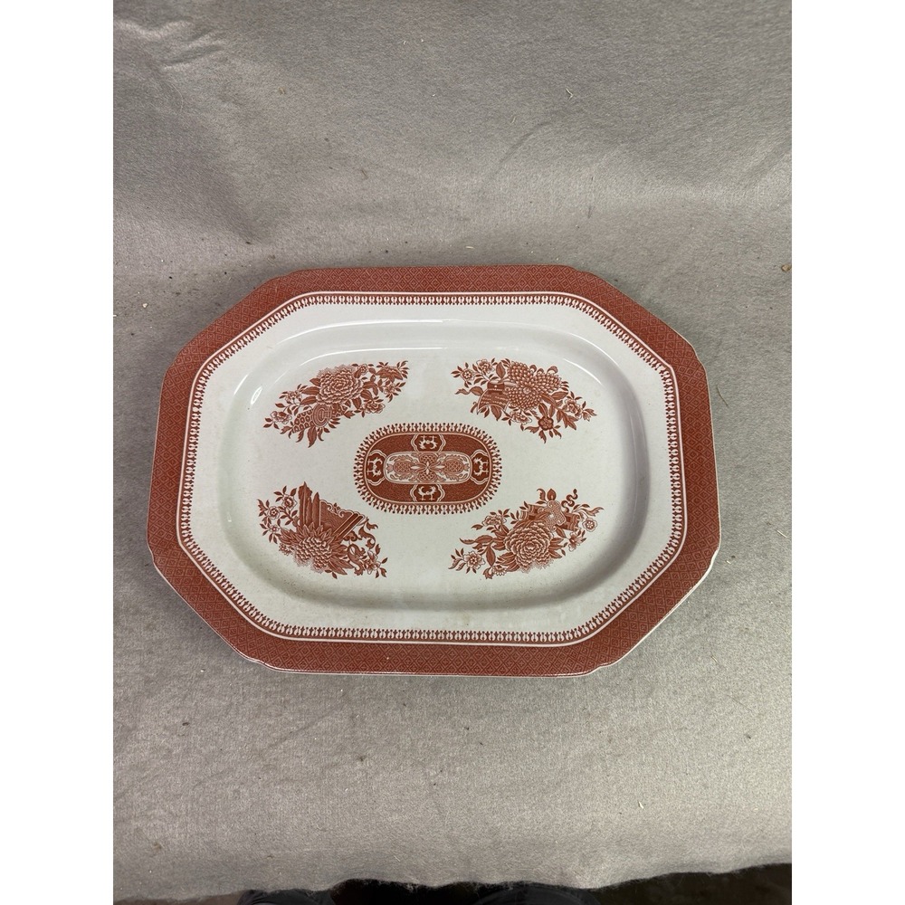 VINTAGE SPODE 14" BY‎ 10 3/4" PLATTER FITZHUGH RED ENGLAND